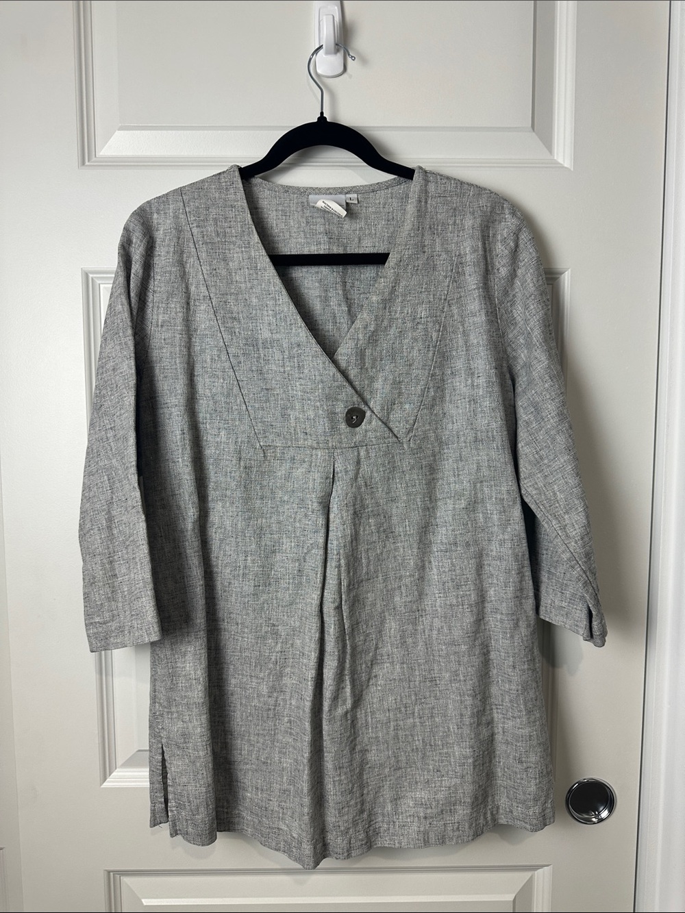 Hot Cotton Gray Metallic Linen V-Neck Tunic Top Large